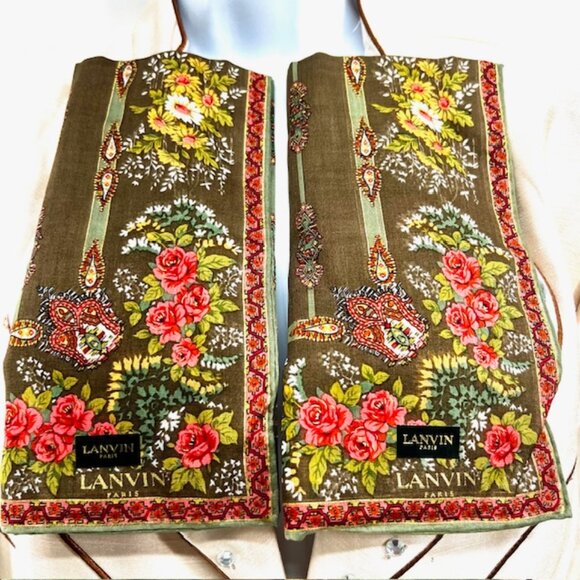 Set of 2 New  Classic Lanvin Paris MiniScarf/Handkerchief cotton silk 19" x19(54 - Picture 1 of 7